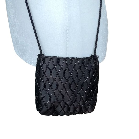 La Regale Handbags - La Regale black satin beaded evening bag convertible crossbody